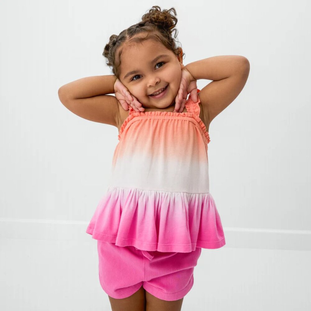 Peach Pink Ombre Peplum Flutter Tank - 4T